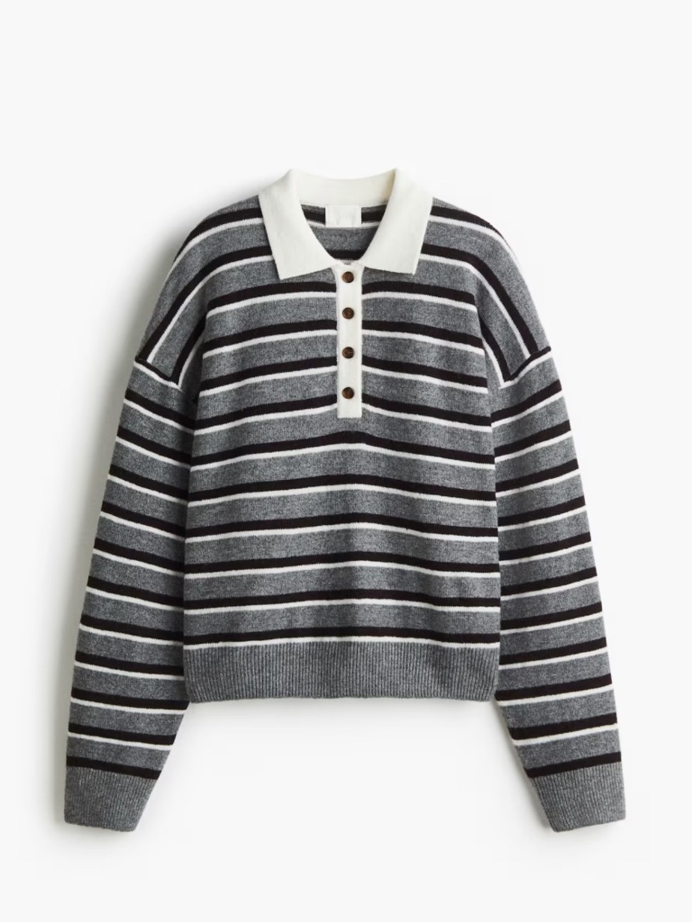H&M oversized polo sweater Gray melange/striped - Picture 3 of 9